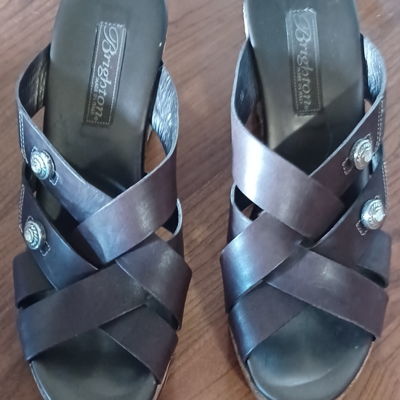 Brighton Shoes - Brighton Derby Cork Wedge Rhinestone Strap Sandals 8M
